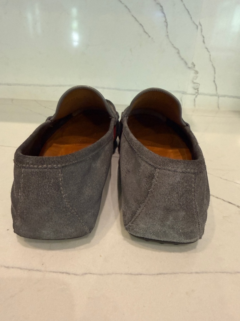 Gucci Gray Suede Loafers with Green-Red Web Detail - Picture 4 of 10